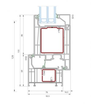 Sección transversal de la puerta Termo Elegant 76 5103, 5115