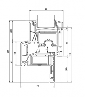 Cross-section proEvolution 72 MD Renovation frame + sash 35 mm
