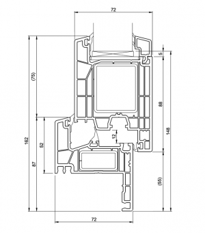 Cross-section proEvolution 72 MD frame+broad sash 35 mm