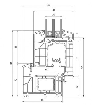 Cross-section of Aluplast Ideal 7000 AD - frame and sash